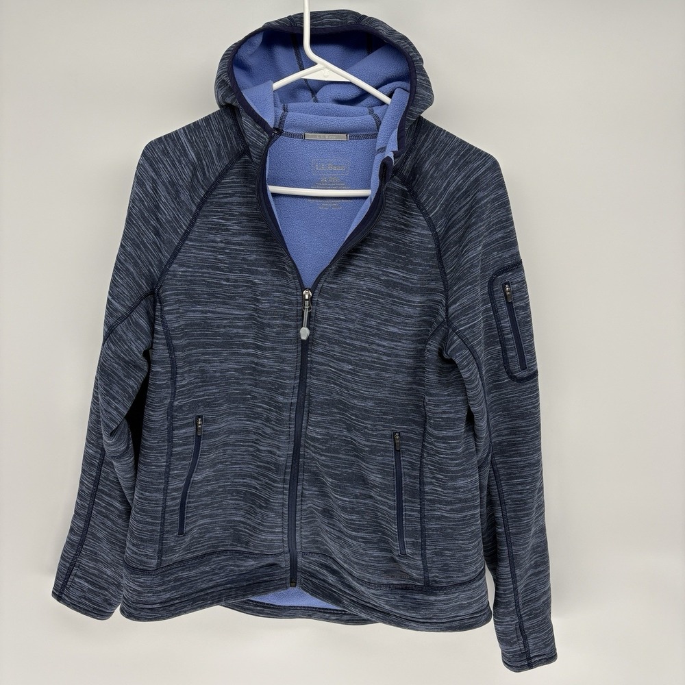 LL Bean PrimaLoft ThermaStretch Fleece Full Zip Hooded Jacket Polartec Women XL